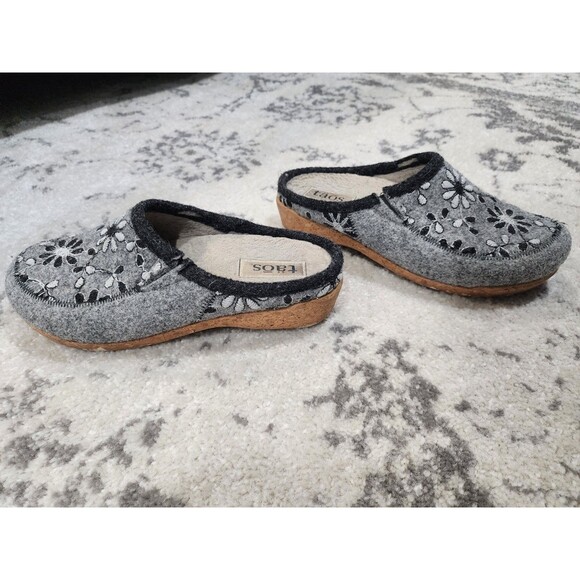 Taos Footwear Shoes - Taos Woolly Grey Floral Embroidered Wool Clog Slippers Womens Size 40